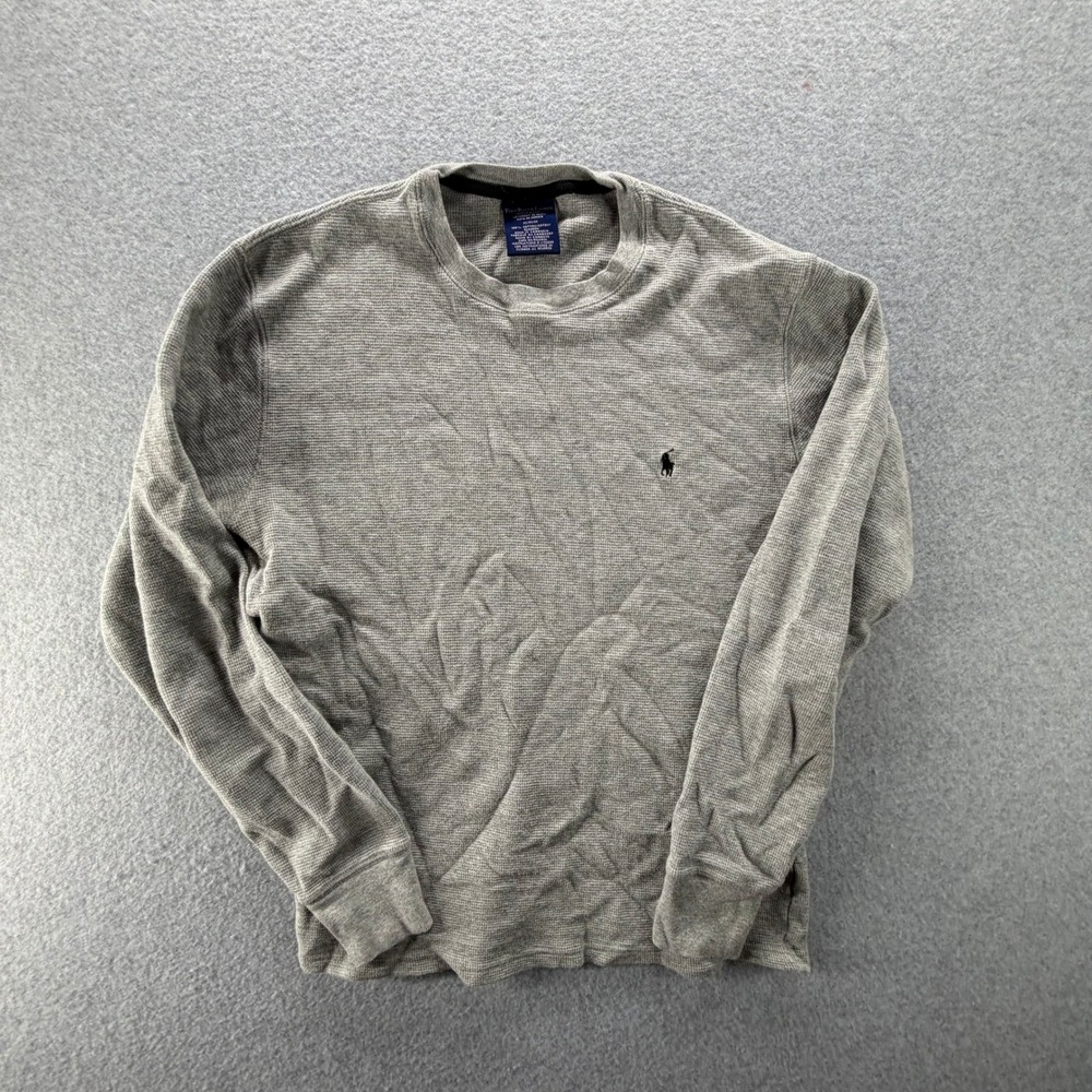 Polo Ralph Lauren Mens Gray Waffle Knit Thermal Long Sleeve Shirt Size M Sleep